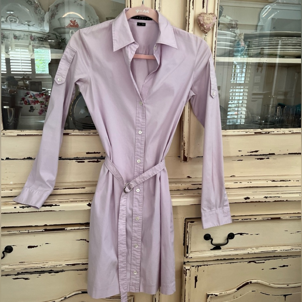 Theory Purple Long Sleeve Collared Shirt Dress size 4